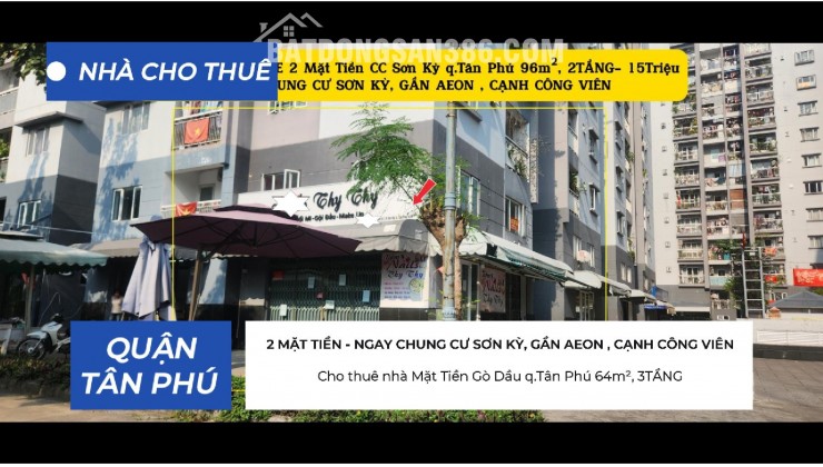 Cho thuê SHOHOUSE 2 Mặt Tiền CC Sơn Kỳ q.Tân Phú 96m², 2TẦNG- 15Triệu